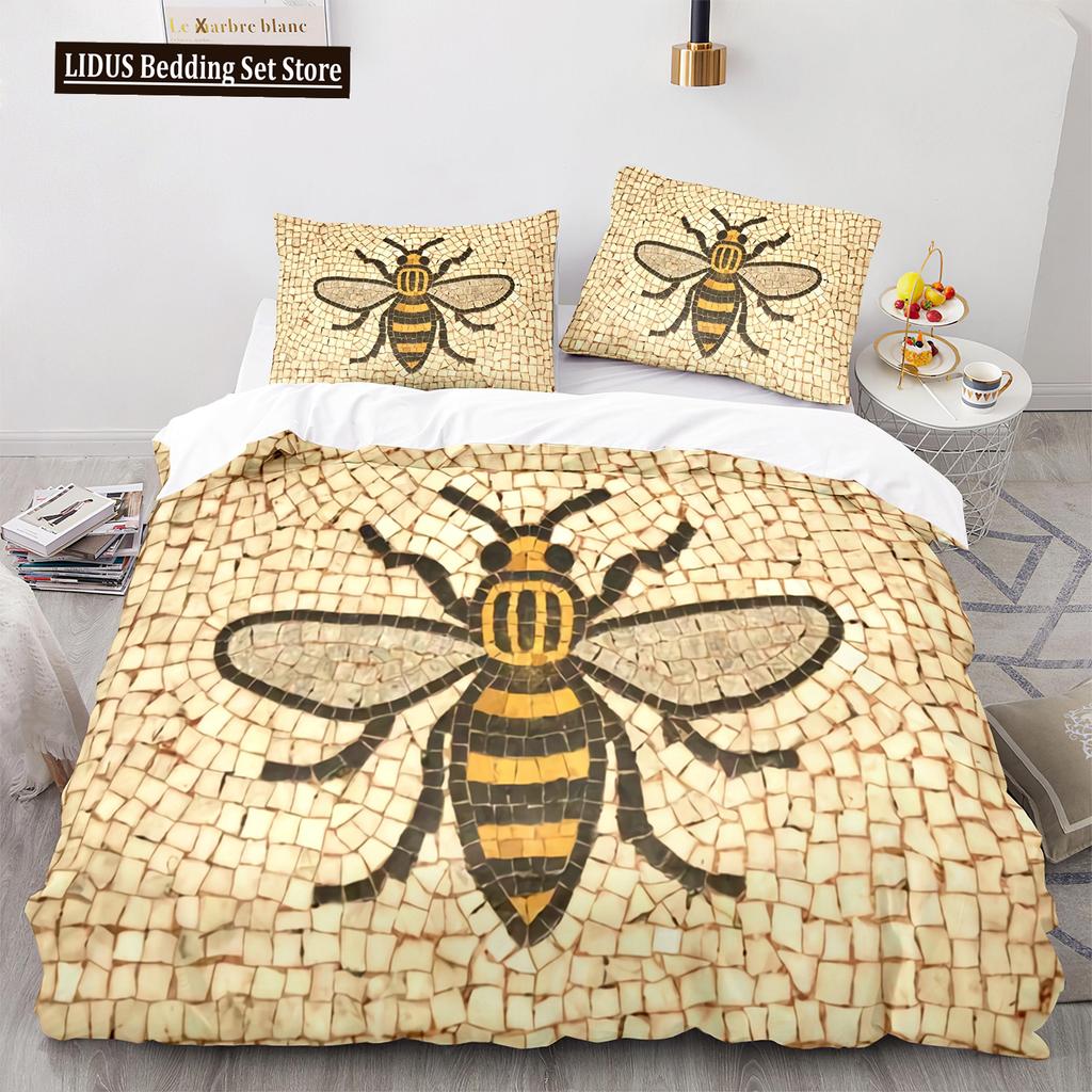 Bienen Bettbezug Set King Queen Größe Gelb Weiß Schwarz Cartoon Wütende Biene 3D Gedruckt Für Kinder Junge Mädchen Teenager Polyester Bettwäsche Set