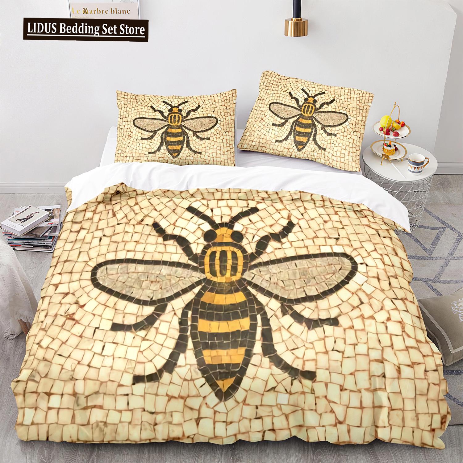

Bee Duvet Cover Set King Queen Size Yellow White Black Cartoon Angry Bee 3D Printed For Kids Boy Girl Teen Polyester Bedding Set EU single(135x200cm)