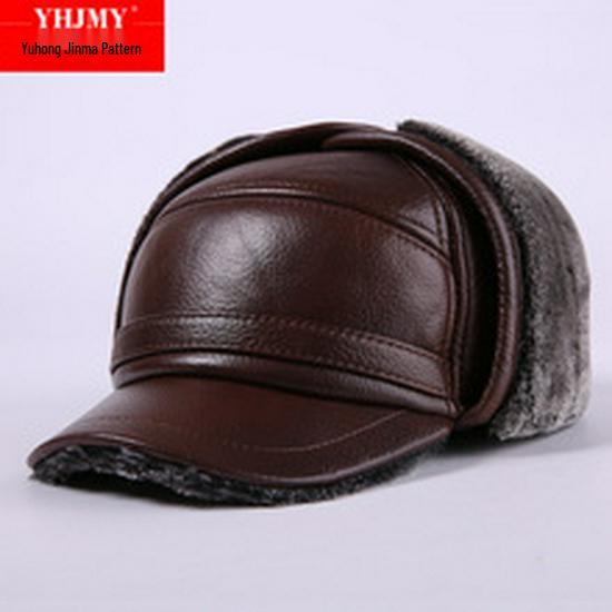 Unisex Dark Red Genuine Leather Sheepskin Flat Cap - Korean Style Warm Duckbill Cotton Hat for Autumn & Winter