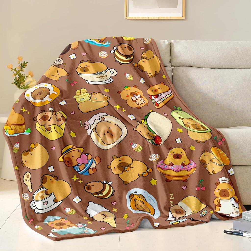 Cute capybara blanket cartoon animal print soft throw kids room decor cozy bedding playful design home textile gift idea