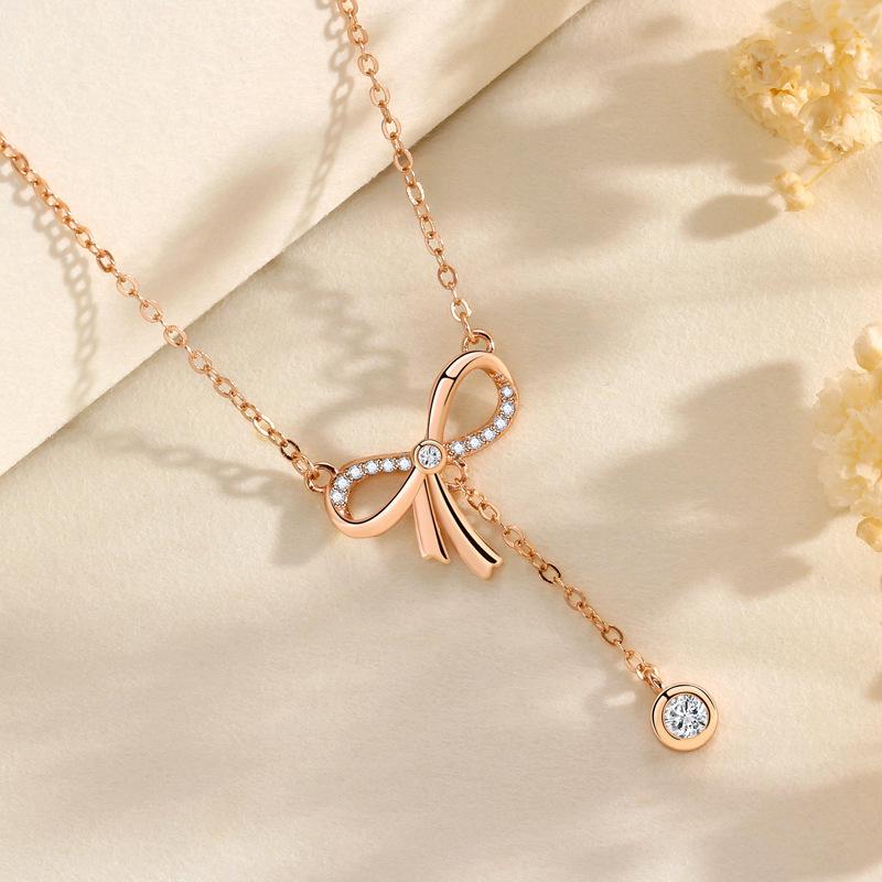 S925 Sterling Silver Bow Necklace - Exquisite Romantic Design with Tassel Clavicle Chain for Women 925 Sterling Silver