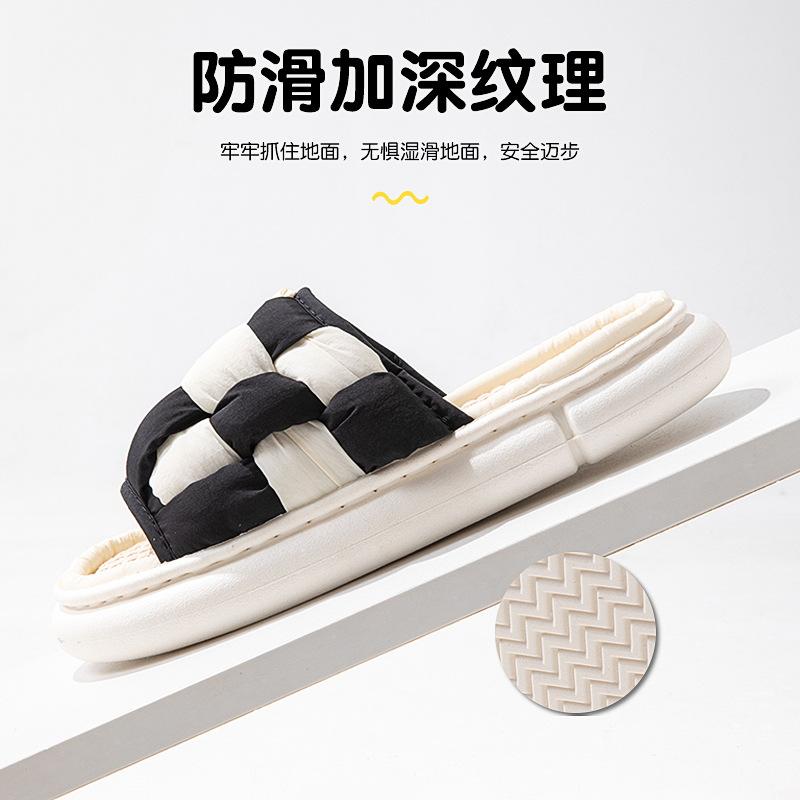 Fashion Simple Flax Lattice Spring Summer Women Slippers Home Floor Slippers for Women Couples Feeling Soft Bottom Linen Slippers