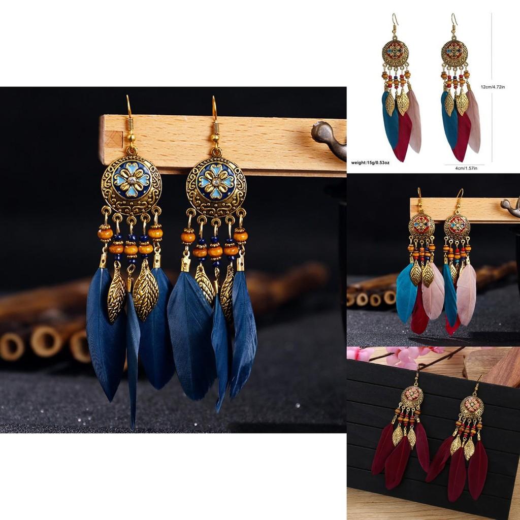 Vintage Feather Bohemian Earrings With Alloy Carving For Women Festival And Daily Use