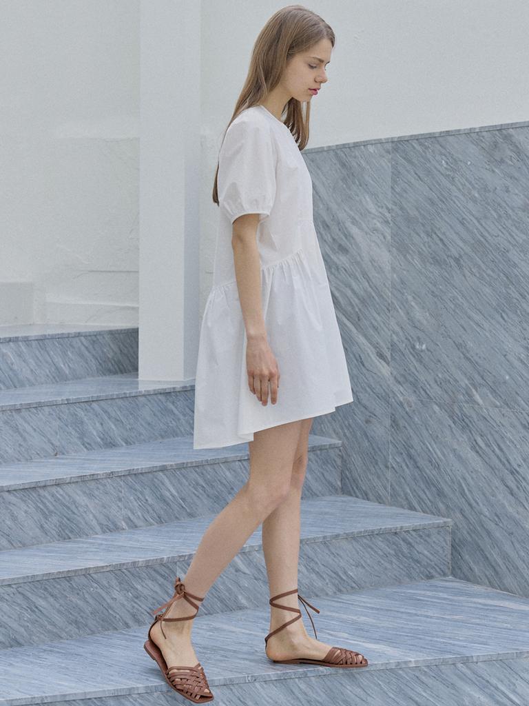 Avang Puff Shirring Mini Dress - Ivory