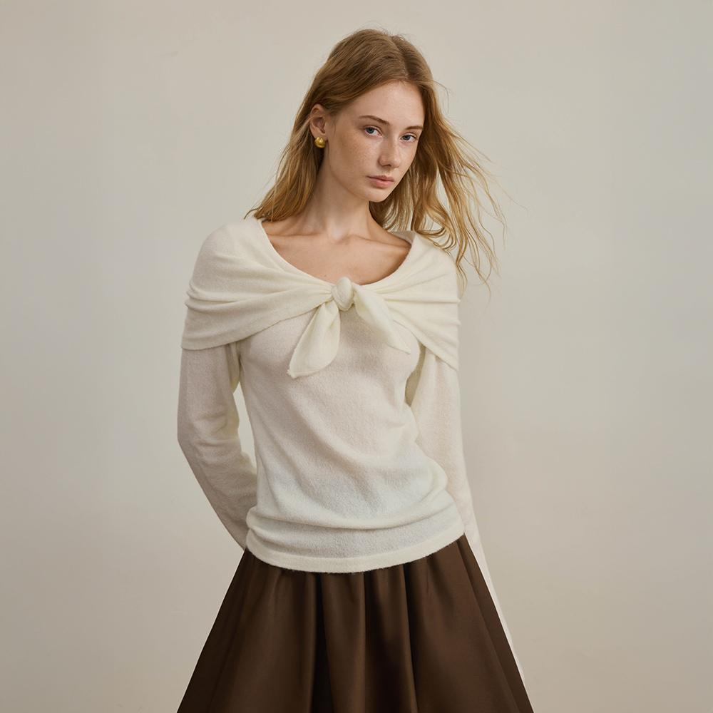 Waiwaiaiem Yy_Shawl Lace-Up Wool Knit