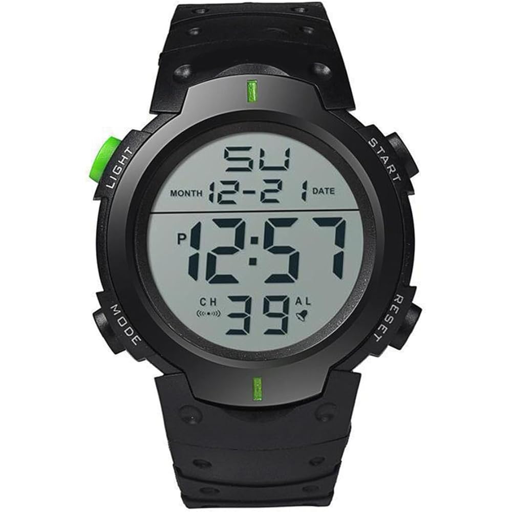 Digital Men s Sports Watch Large Display Waterproof LED Alarm Stopwatch Lightweight Green