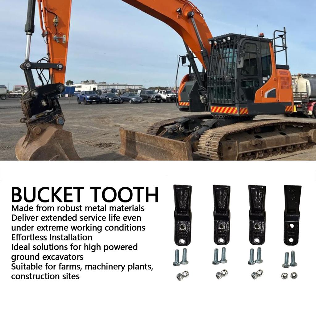 4 Set Excavator Bucket Teeth Tractor Bucket Teeth with Screws Nuts for Backhoe Hard Soil Farm Construction