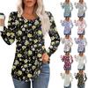 Long Sleeve Shirts For Women Cute Print Graphic Tees Blouses Dressy Casual Blouses Pleated Scooped Neck Tunic Tops