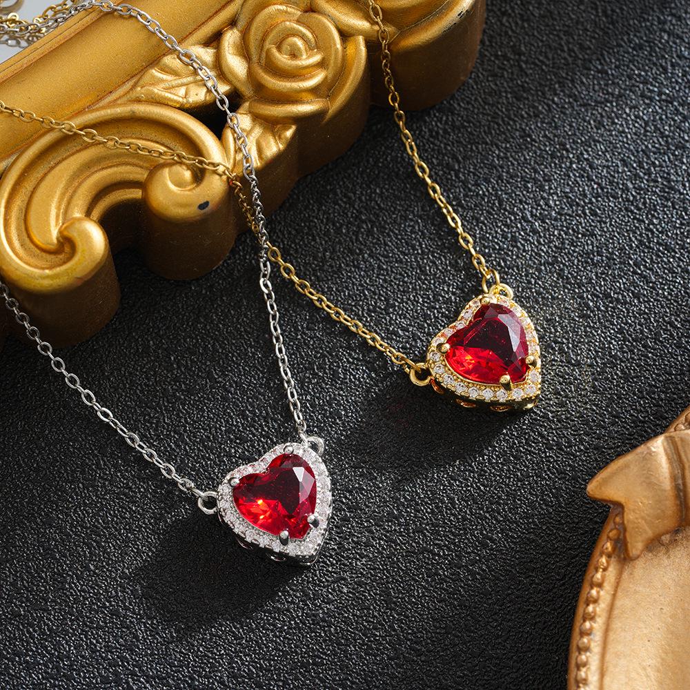 Titanium Steel Sword & Red Heart Necklace Set with Micro-Set Cubic Zirconia Arrow and Layered Clavicle Chain.