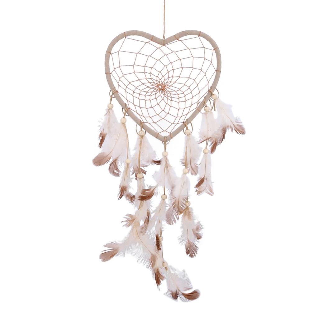 Romantic Heart Shaped Dream Catcher Double Ring Purple Feather Dream Catcher Wall Hanging Home Car Decor Craft Christmas Gift
