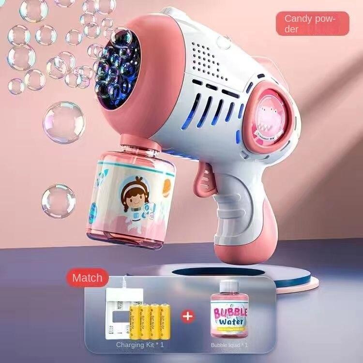 8-Loch-Blasenmaschine mit Lichtern, Seifenblasenpistole, Sommerspielzeug, Geschenk für Jungen und Mädchen, Kinder, Erwachsene, Geburtstag, Hochzeit, Party, drinnen und draußen, Spielaktivitäten