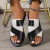 Large size set of toe color matching splicing beach sandals 2025 summer new European and American flat-bottomed casual slippers black and white