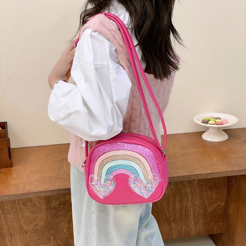 Tęczowa Torebka Listonoszka z cekinami dla Dzieci - Modna, Wszechstronna, Duża Pojemność PU Torba na Ramię