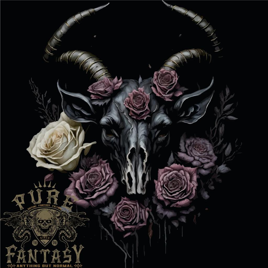 26 A Goat Skull With Roses Gothic Goth Mens T-Shirt 100% Cotton Unisex T-Shirt