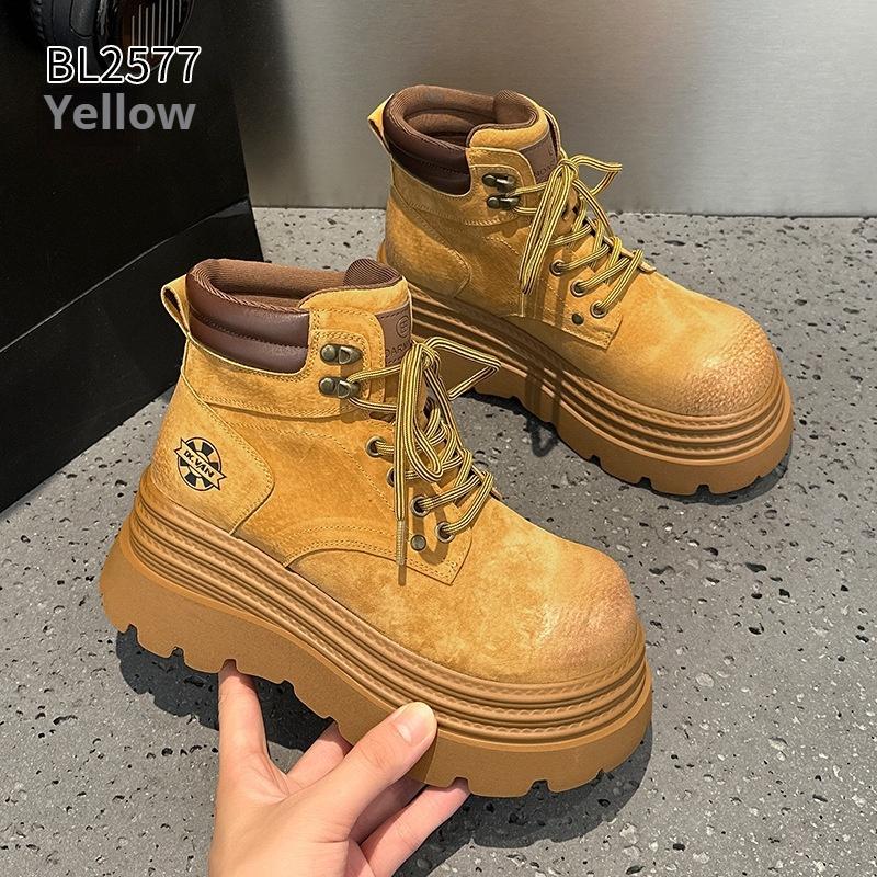 Women s Autumn and Winter Mid-calf Boots Retro Genuine Leather Yellow Boots Thick Sole Height-enhancing Small Casual Short Boots 34 коричневый