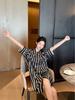 Japanese spring and summer new long-sleeved nightgown South Korean silk ice silk loose high-end striped boyfriend pajamas women's home