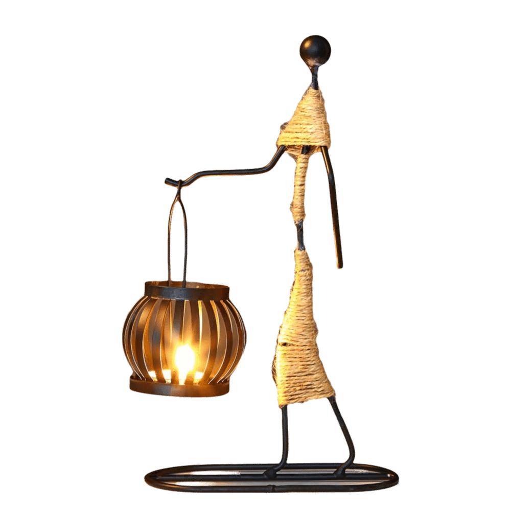 Iron Hemp Rope Decor Candlestick Black Handmade Art Candle Holder  Wedding Arrangement hand lantern