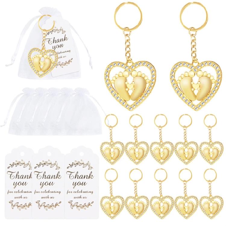 

12pcs Delicate Heart Foot Keychain Favors for Wedding and Baby Showers Guests with Organza Bags and Thanks Card 1