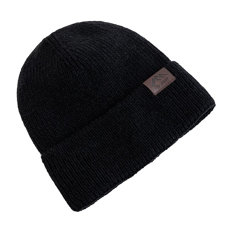 Neue CITY Lederetikett Wintermütze Plüschfutter Warmhaltemütze Stilvolle Weiche Beanie Mütze für Männer Frauen Outdoor Strickmütze