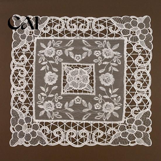 Vintage Floral Lace Placemats Retro Placemat, White Doilies, Embroidered Table Mat, Washable Pads for Small Tables Sheer Mesh Doily Tea Cup,