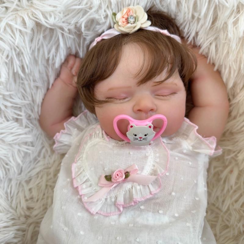 50cm Reborn Doll Peaches Soft Cloth Body and Full Silicone Lifelike Newborn Doll with 3D Multiple Layers Painted Visible Veins Baby Doll Toys for Kids