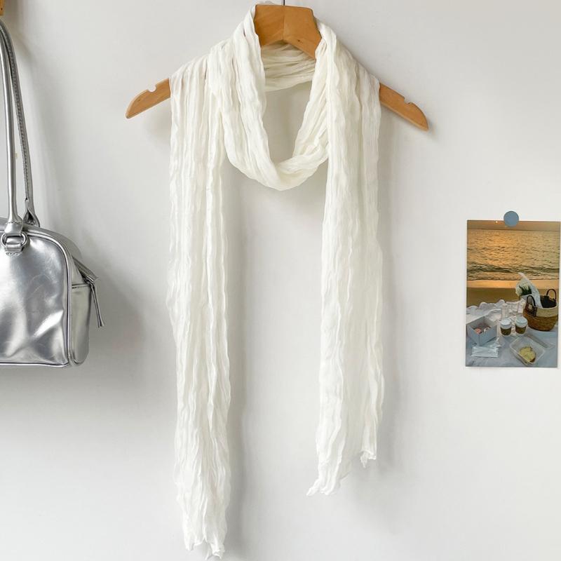 180x30cm Lange Gekreukelde Neckerchief Katoen Hennep Gevoel Sjaals en Wraps Effen Kleuren Hoofddoek Voor Vrouwen Mode Vouw Dunne Sjaals 180x30cm gray