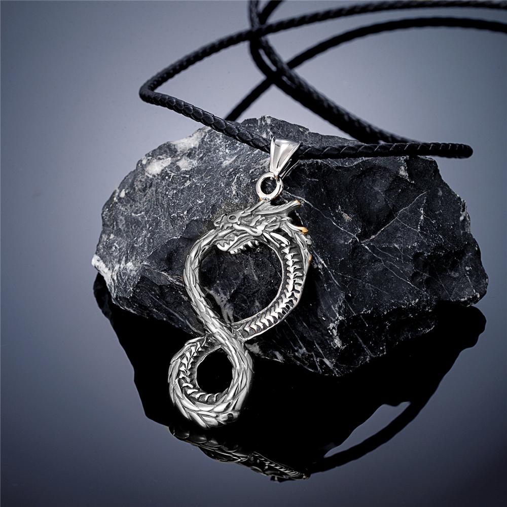 Punk Norse Viking Dragon Necklace Gold Stainless Steel Infinity Pendant Ouroboros Amulet Jewelry Gift for Men