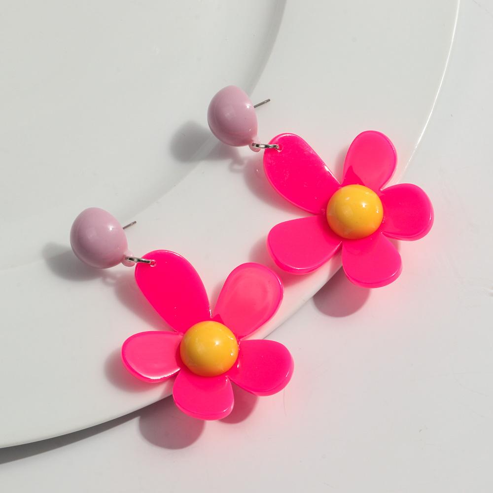 

Korean Colorful Acrylic Flower Large Drop earrings for Women Elegant Resin Hanging Boho Earrings Travel Party Accessories New