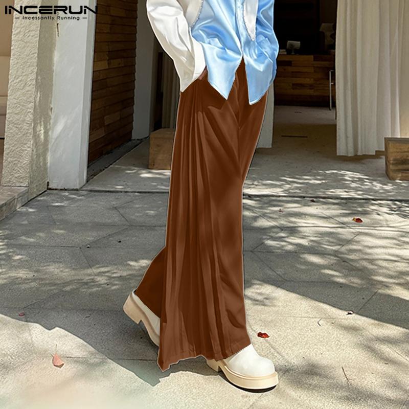 INCERUN Herren Lässig Reißverschluss Taille Seite Gerüscht Lässig Lang Weites Bein Hose