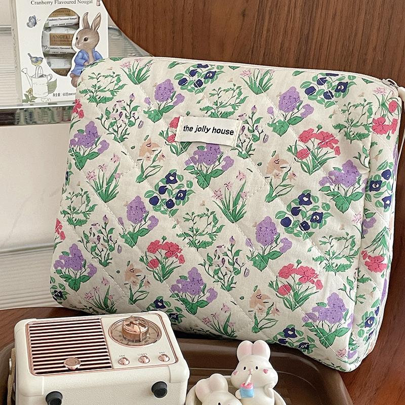 New Women Vintage Flower Cosmetic Storage Handbag Portable Makeup Organizer Cotton Bags Rose Printed Fashion Ladies Make Up Bag