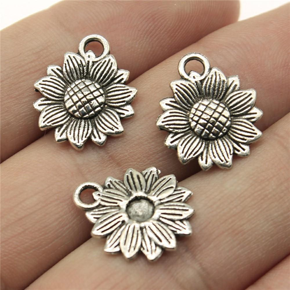 20 Stück Blumenanhänger Antiksilberfarbe Sonnenblumenanhänger Schmuck DIY Gänseblümchen-Anhänger Für Armbandherstellung
