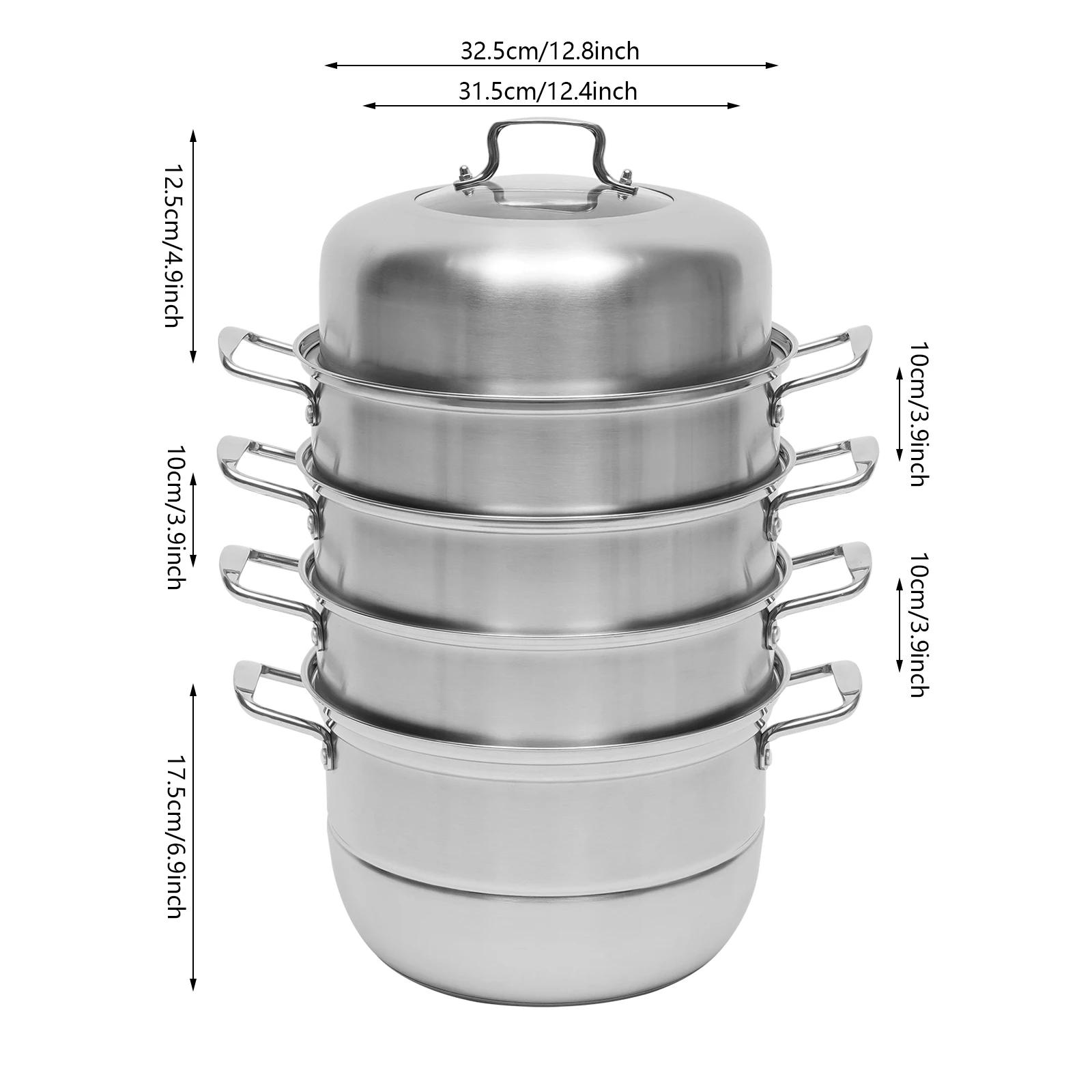 Пароварка 32 см Пятиярусная пароварка из нержавеющей стали со стеклянной крышкой для всех типов плит Пароварка для кускуса