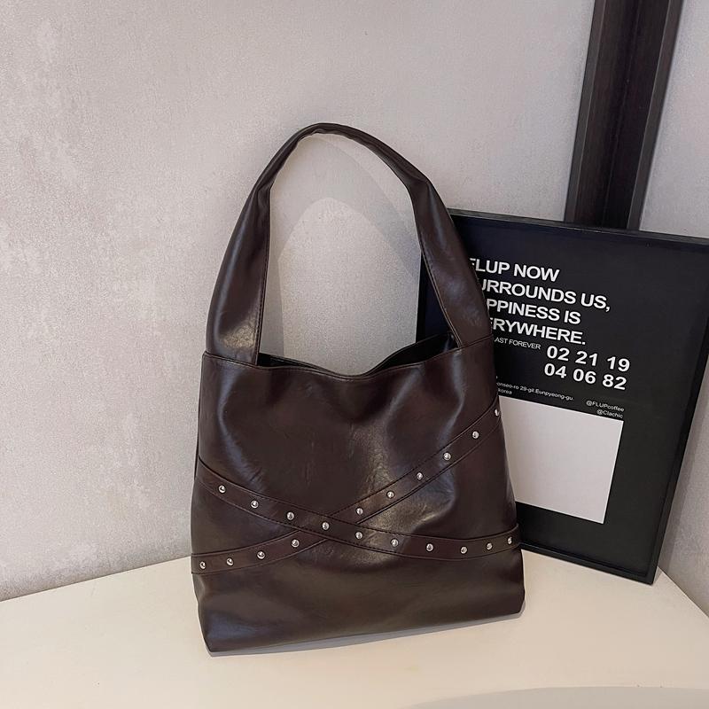 Women's Large Capacity PU Leather Solid Color Shoulder Bags 2025 Winter Retro Tote Bags Luxury Designer Trend Female Handbags