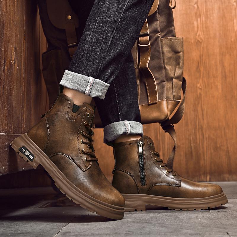 Fashion High Top Mens Sneakers Autumn Winter New Genuine Leather Boots Men Boots Platform Fashion Boots All-match Men's Fashion Boots