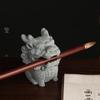 Qilin Green Sandstone Lion Statue Pen Holder Creative Desk Ornament