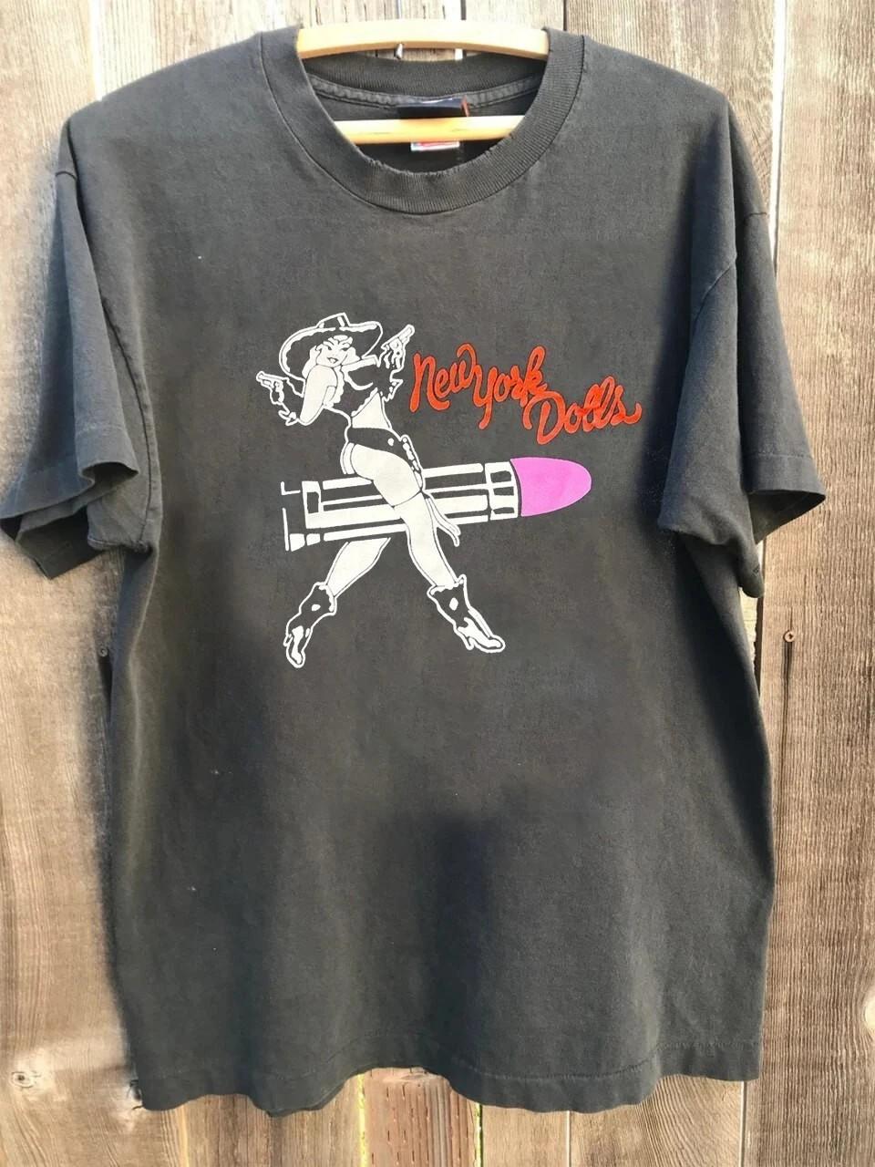 Rare New York Dolls Band 90s Unisex Charcoal UNisex T shirt Grphic Men Women Unisex T-Shirt XL