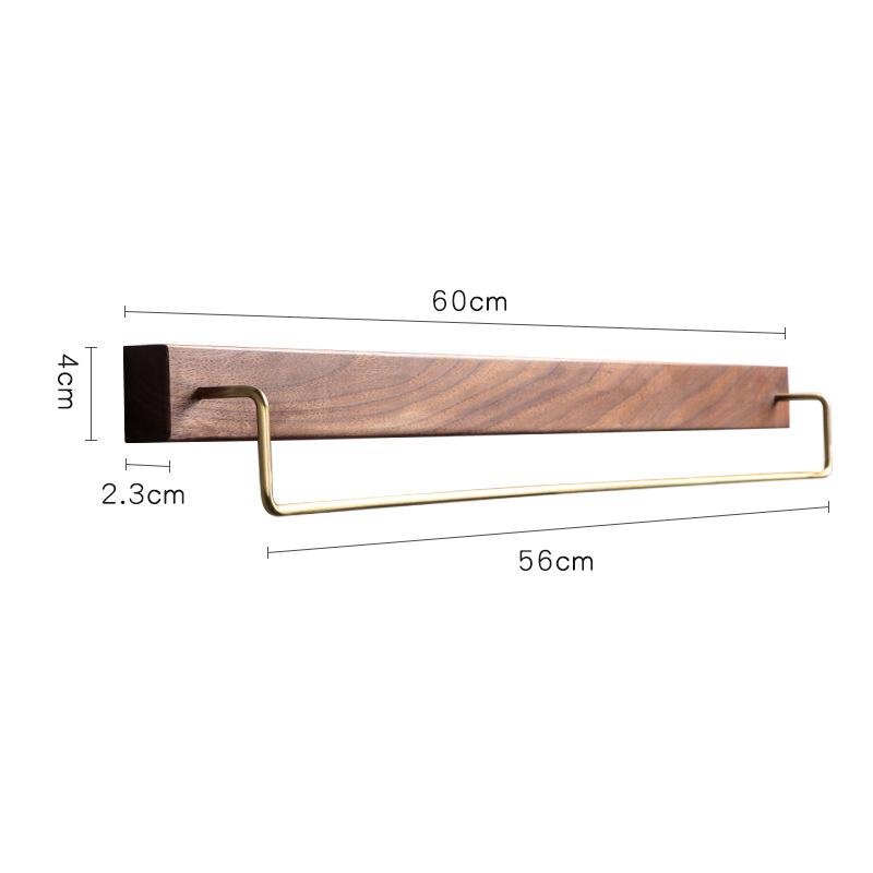 Black Walnut Wood Towel Rack Wall Mounted Retro Towel Bar Wooden Towel Holder Brass Towel Rail Brass Hooks for Bathroom Kitchen