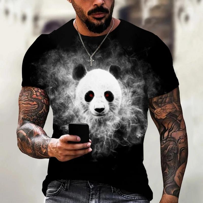 New Fun Animal Panda Pattern Men's T-Shirt Printed T-Shirt Fashion Round Neck Plus Size Short Sleeve Personalized Men's T-Shirts