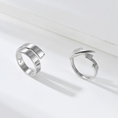 Minimalist Harajuku Style Lightning Opening Trendy Index Finger Ring Personalized Outfit Hollowed Out Titanium Steel Hand