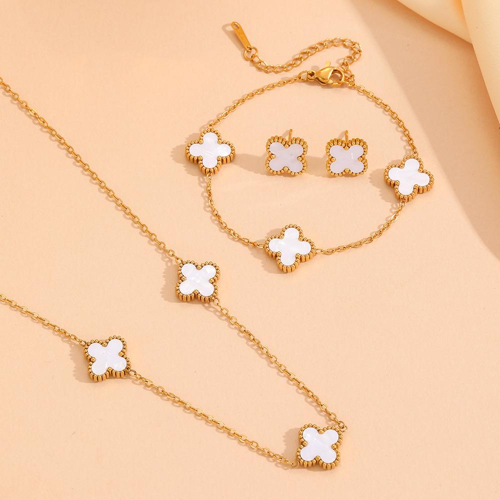 

3 шт. комплект ювелирных изделий из нержавеющей стали с клевером, не выцветающий, подарочный белый