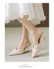 Huiliya Baotou Pointed Toe Women's Pearl Chunky Heel Mules 912-D86