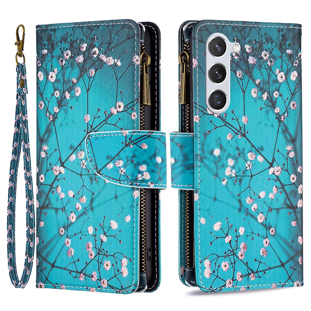 

BF03 Leather Cover for Samsung Galaxy S25/S24 Case with Zipper Wallet Stand Plum Blossom