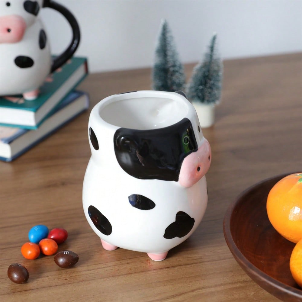 1pc Cute Cow Ceramic Mug, Handmade Large Capacity Milk Cup, Animal Themed Juice Cup, Birthday, Christmas, Valentine's Day Gift Back To School