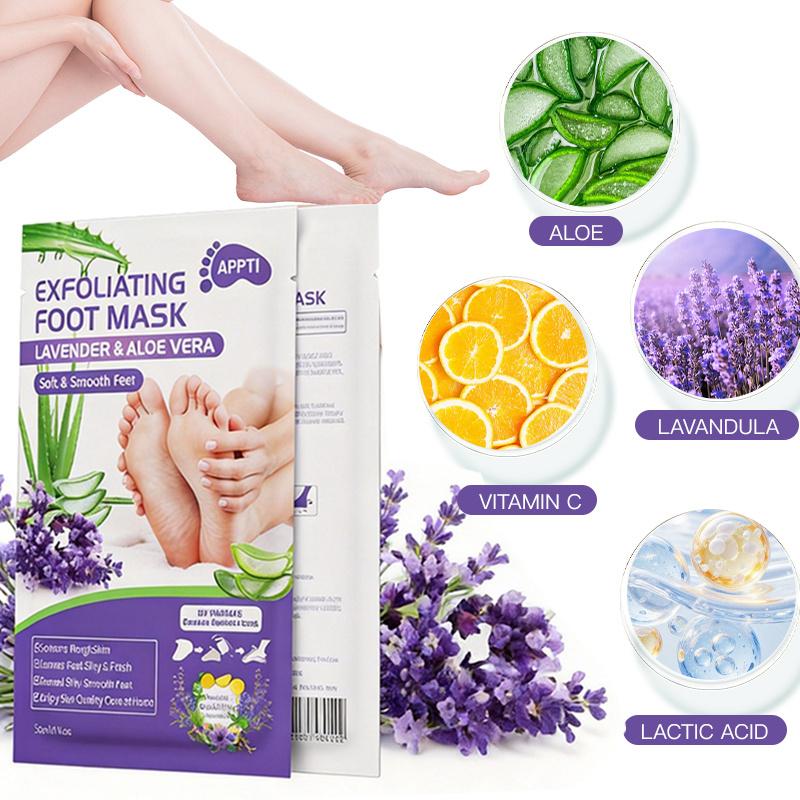 Mascarilla Hidratante para Pies de Lavanda, Mascarilla Exfoliante para Pies, Aroma a Lavanda, Mascarilla Exfoliante Suave para Pies con Ácido Láctico, Ácido Málico, Hidratante, Cuidado de Pies DIY