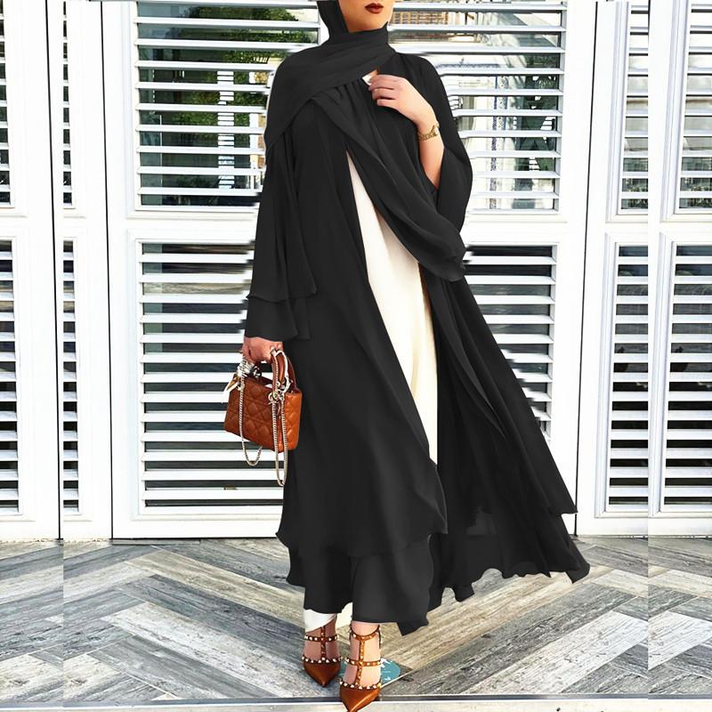 Muslim Fashion Abaya Fashion Soft and Elegant Large Size Women Cardigan Robe Solid Color Cardigan Dress