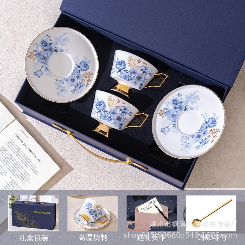 Blue Love Flower Bone China Coffee Cup Saucer High-End Exquisite Ceramic Coffee Cup Women'S English Afternoon Tea Tea Set