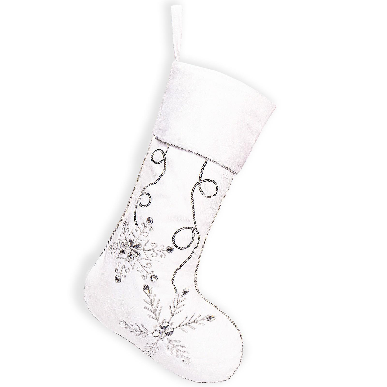 Silver Snowflake Diamond Christmas Stocking Plush Socks Ornament