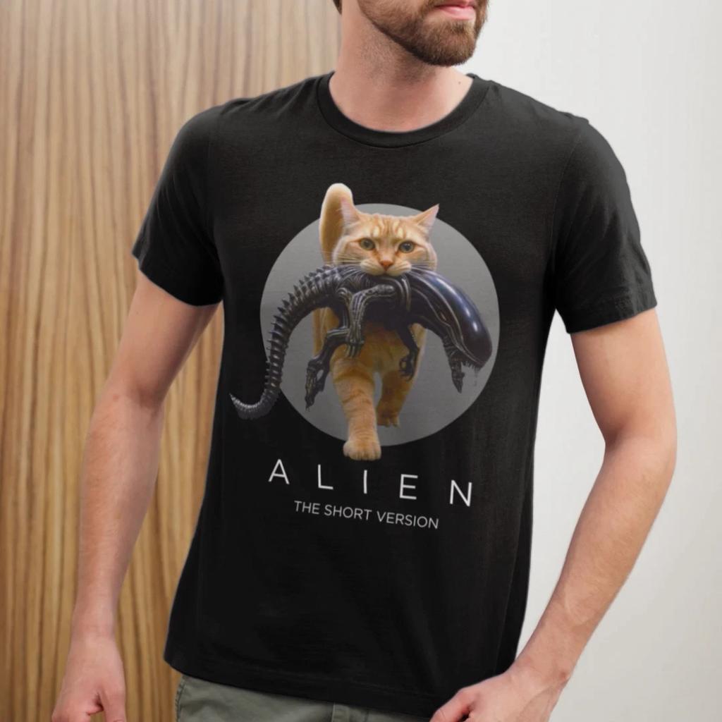 ZX Letní mimozemské tričko Unisex Krátká verze Vtipné sci-fi hororové filmové tričko pro milovníky koček Pánské tričko s kulatým výstřihem a krátkým rukávem
