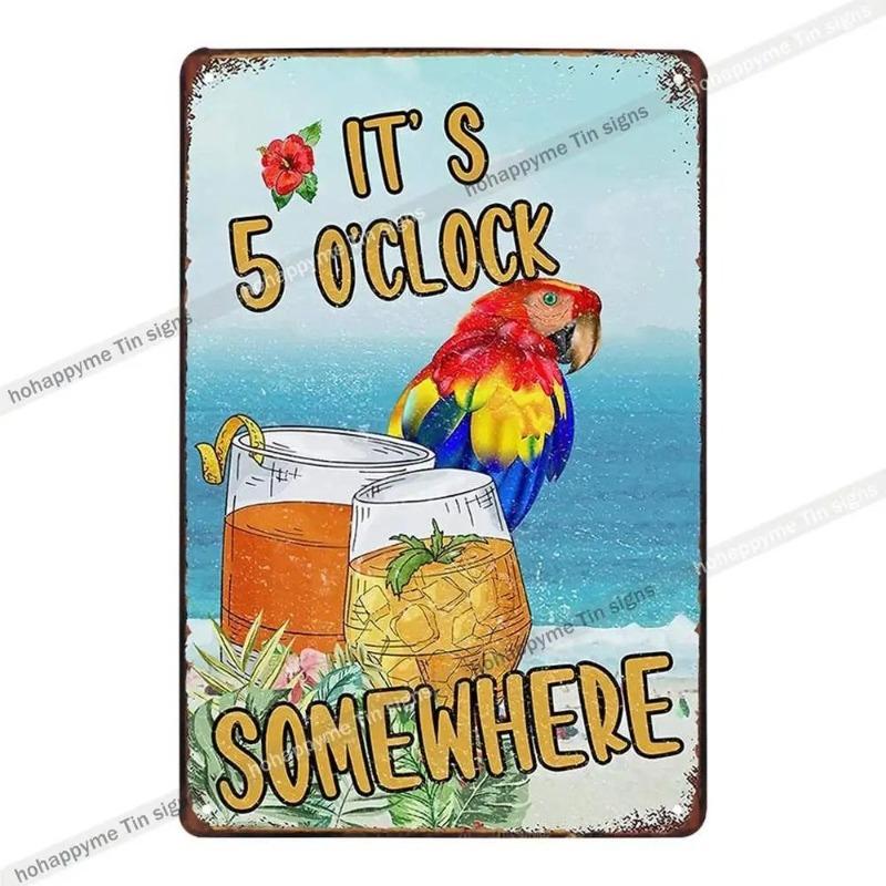 5 O'Clock Vintage Tin Sign, Retro Metal Wall Decor