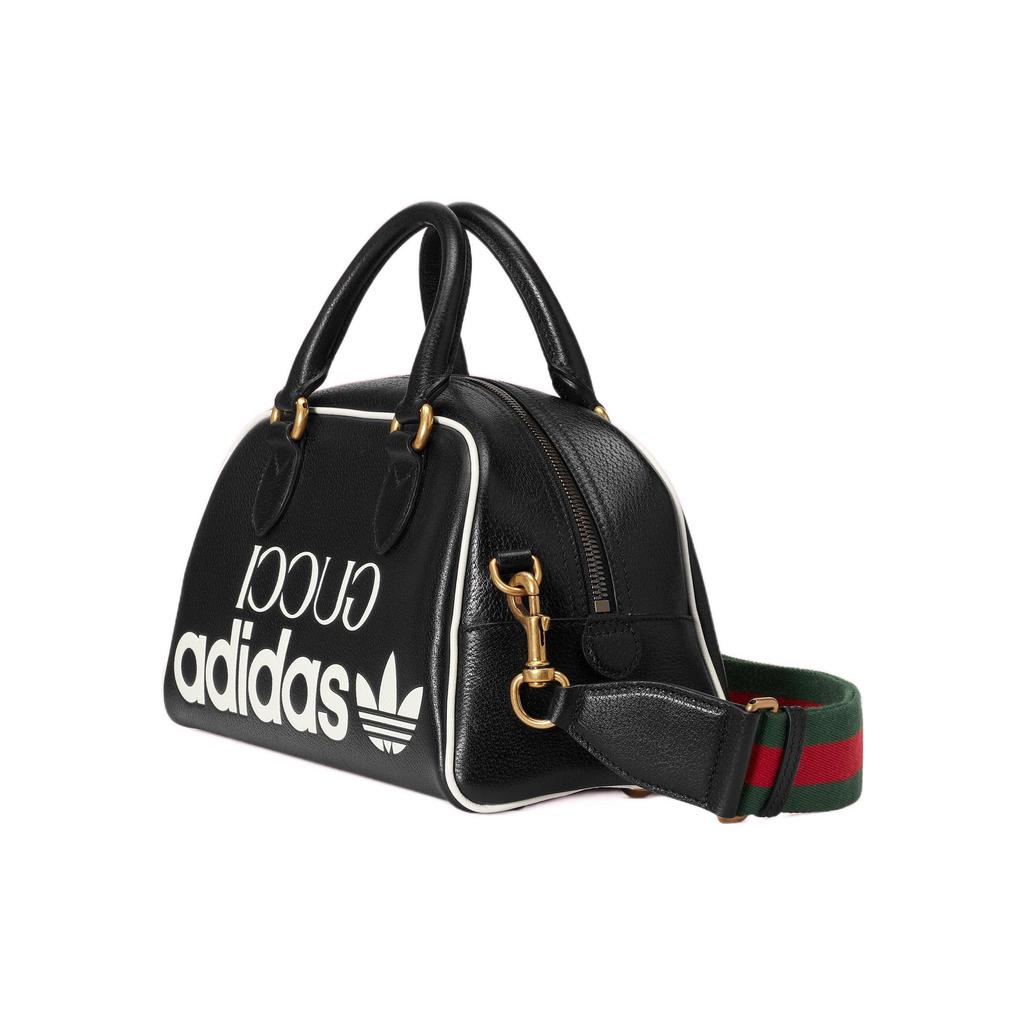 adidas Originals Mini Duffle Bag Black Leather Trefoil Handbag 702397-U3ZCT-8726